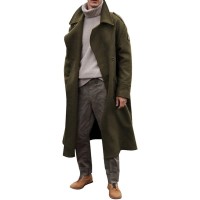 LOticane Men's Oversized Notched Long Faux Wool Blend Trench Coat Single Breasted Knee Length Lapel Winter Jacket